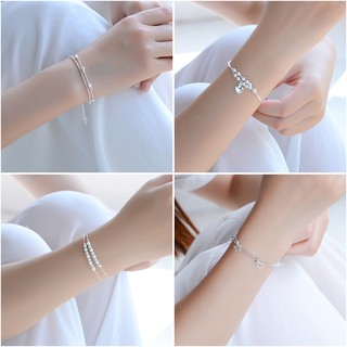 925silver Gelang Heart Silver Chain Bracelet Fashion Flower Crystal Pendant Bracelets Women Hot Sale Jewelry Accessories Gifts