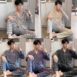 men pajama baju tidur lelaki 男生睡衣 piyama set pyjamas cotton casual sleepwear seluar tidur plus size comfortable long sleeve korean pajama