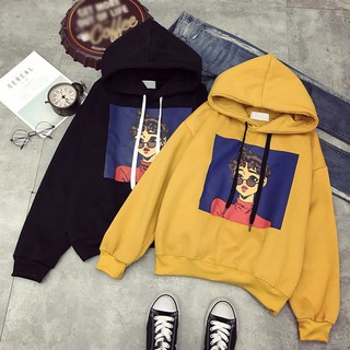 Trend New Character Print Women's Hooded Pullover Korean Style Simple Casual Long-sleeved Hoodie