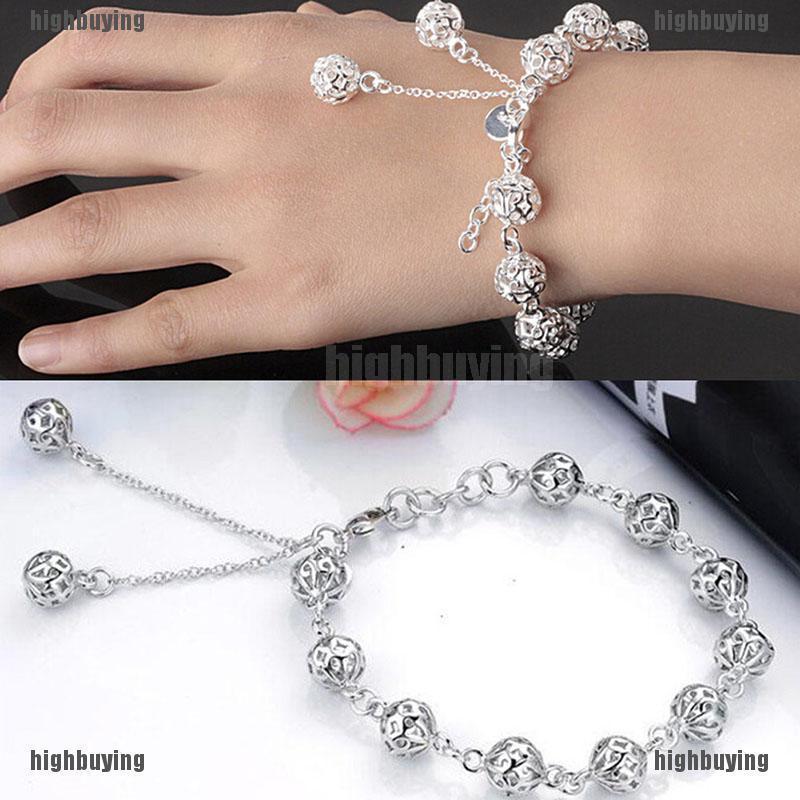 Fashion Womens Beauty Silver Plated Hollow Ball Bracelet Bangle Charming Jewelry
