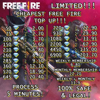 Top Up FREE FIRE DIAMOND Cheapest Check Picture Cheap Topup 50 - 360