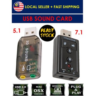 USB Sound Card - 7.1 & 5.1 External CH Channel 3D Audio Adapter