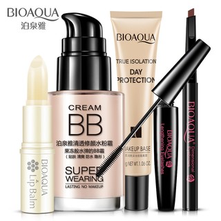5Pcs/Lot BIOAQUA Bright Lip Balm BBCream Eyebrow Pencil Mascara Cream Makeup Set