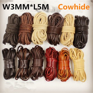 5M Cowhide Rope Flat Round Genuine Leather Cord DIY Bracele Necklace Rope Accessories