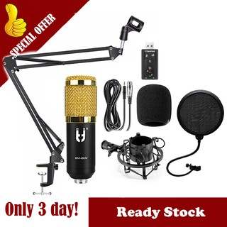 [Ready Stock+Voucher] BM-800 Condenser Microphone Bundle Studio Recording Broadcasting Mic Stand with Sound Card