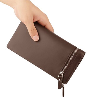 【OMB】Men Leather ID Credit Card Holder Clutch Purse Long Zipper Wallets