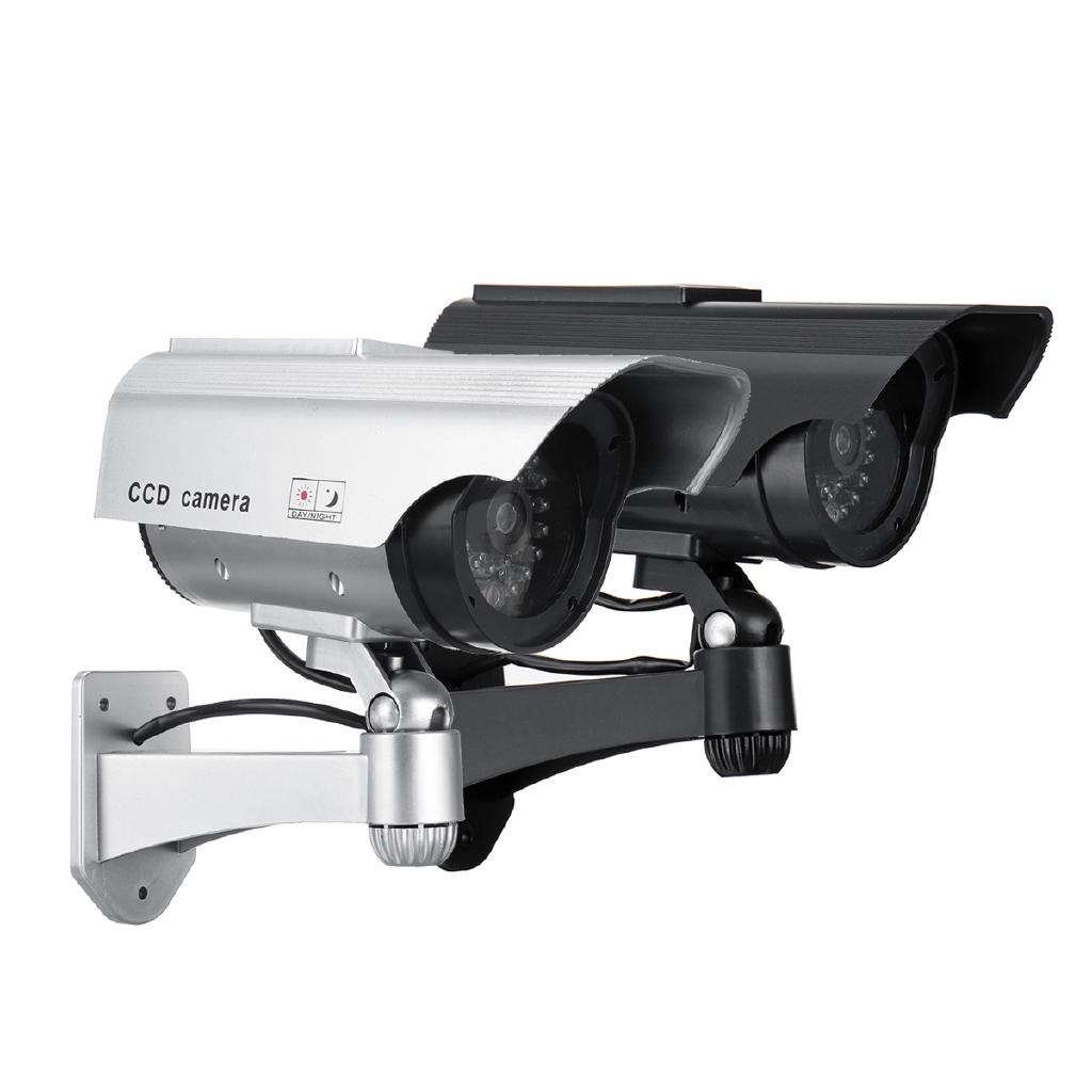 Black/Silver Simulation Camera Solar Fake Camera CCTV Realistic Flash IR Virtual Surveillance Camera