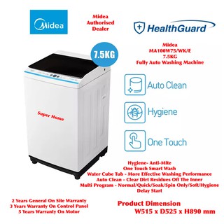 Midea Washing Machine Midea 7.5kg Fully Auto Washing Machine MA100W75/WK/E Washer / Mesin Basuh