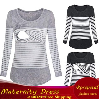 🌹🌹Women Striped Patchwork Maternity Nursing Breastfeeding Pregnant Blouse (1)