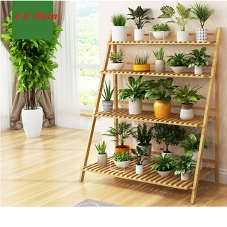 4 Tier X 70cm Bamboo Wooden Flower Garden Rack Potted Plant Stand Foldable