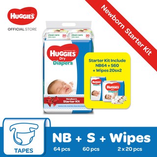 Huggies Dry Giftpack - (NB64+S60+ Wipes 20 sheets x 2 packs )