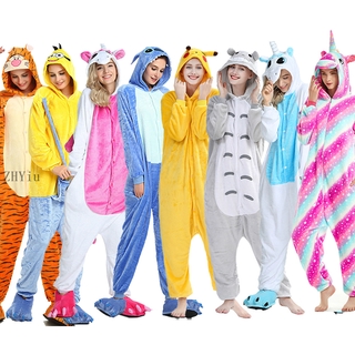 Unisex Kigurumi Unicorn Stitch Panda Pikachu Totoro Tiger Cartoon Flannel Pajamas Women Men Hooded Sleepwear Onesies Jumpsuits Animal Cosplay Costumes (1)
