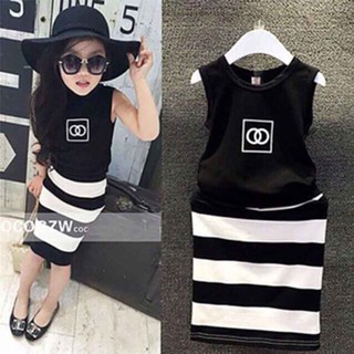 ✨ Superseller ✨ Kids Girls Summer Black and White Strip Print Cotton Clothes
