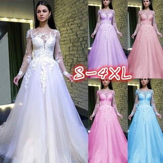 5 Colors Women Glamorous White Wedding Dress Formal Ball Gown Lace Long Dress Party Evening Maxi Dress Plus Size