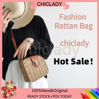 🌸Chiclady🌸 Premium Beach Rattan Bag Square Straw Vintage Bag Rattan Woven Handbag Ladies Knitted Messenger Bags