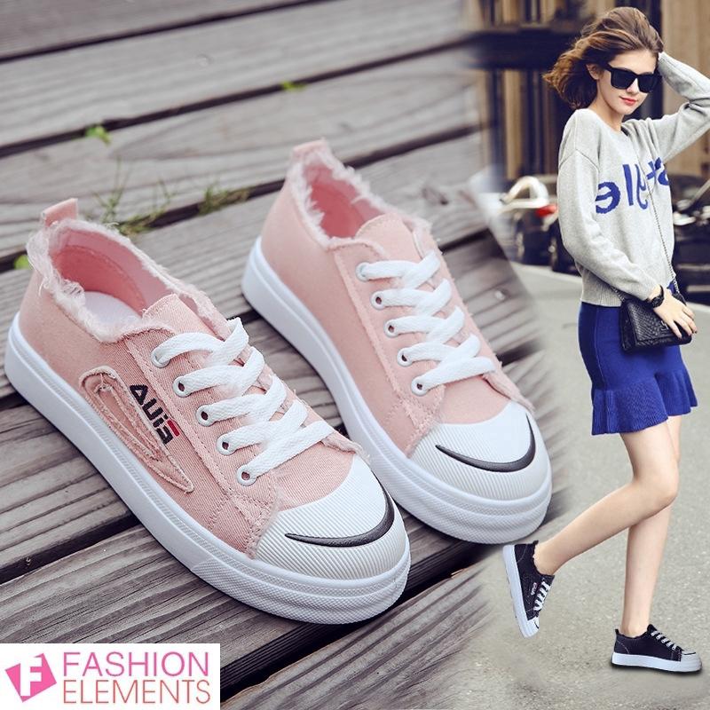 Women's Sneakers Student Plimsolls Korean Strappy Style Casual Lace-up Flat Mywt