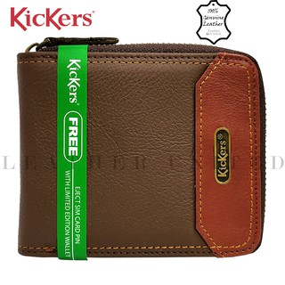 Kickers Genuine Cow Leather Two-tone Classic Copper Logo Zip Wallet Free Phone Eject Pin KDKT51290