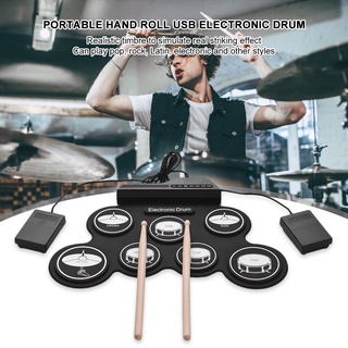 Ready Stock Portable Electronic Drum USB 7 Pads Set Silicone Electric with Drumsticks Foot Pedals