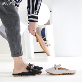 Large Size Pointed Flat Shoes Baotou Sandals and Slippers Women's Summer Exquisite Rhinestone Horsebit Buckle Mules