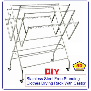Outdoor Stainless Steel Free Standing Clothes Drying Rack with Castor
