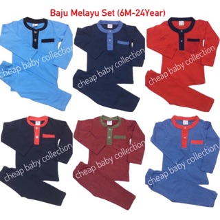 6M-24Months Baju Melayu Set Baby Kanak Kanak 100% Cotton Budak Lelaki Raya Romper