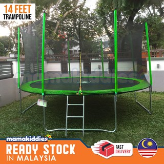 Mamakiddies Large 14FT(427 CM) Jumping Trampoline Kids Adult With Net Enclosure Ladder MaxLoad 150KG Outdoor Jumping Bed
