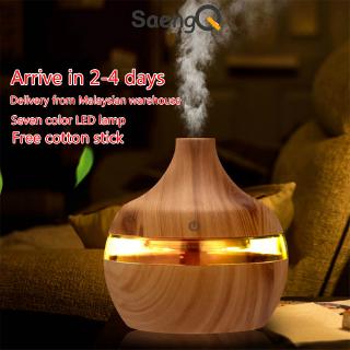SaengQ Electric Humidifier Essential Aroma Oil Diffuser Ultrasonic Wood Grain Air Humidifier USB Mini Mist Maker LED Light For