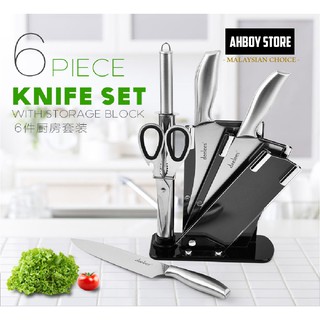 🇲🇾 DEELEES Premium Stainless Steel Knife Handle Set with Storage Block (6 Pcs Set)